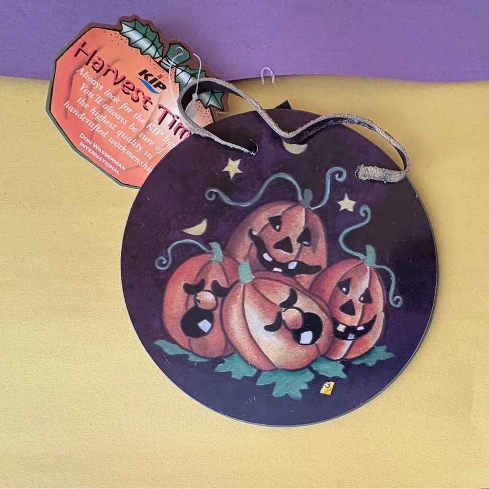 Halloween Fall Glass backed Hanging Decor NWT & Pumpkin Carving Tools NWOT